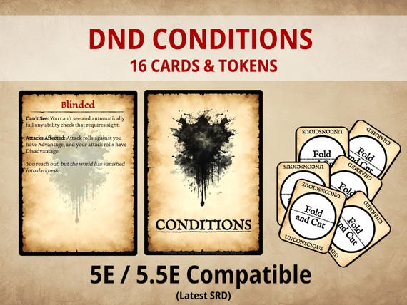 DnD Condition Card & Token Trackers | Printable PDFs | Core 5e Conditions | Combat Aid | Digital Download