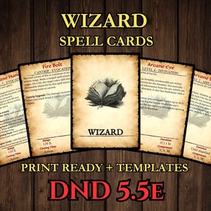 Cartas de hechizos de mago para D&D 2024 - Libro de hechizos imprimible en PDF para la versión 5.5