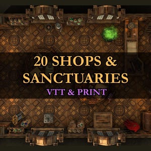 DnD Shops & Sanctuaries – 20 Fantasy Battlemaps for VTT and Print A4/Letter (Gridless + High-Quality), TTRPG, DnD 5e