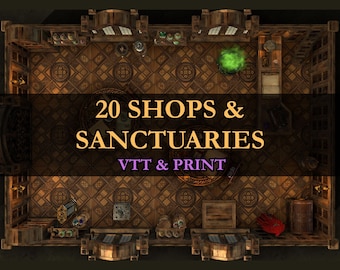 DnD Battlemaps: Shops & Sanctuaries - 20 TTRPG Maps (Printable/VTT)