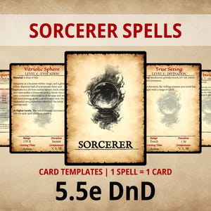 Sorcerer Spell Cards: DnD 5e Reference Deck (Parchment Edition) (PDF Download)