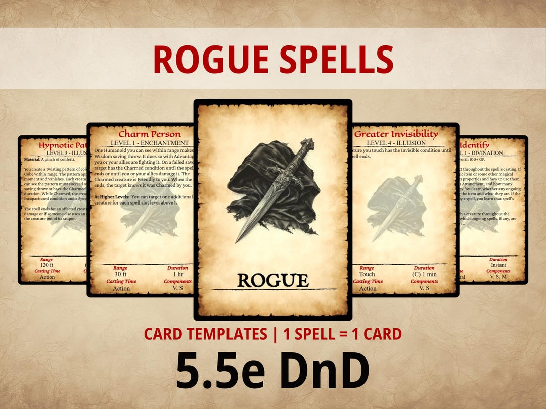 Rogue Dnd Spell Cards | Printable 5e Spellbook (parchment Edition ...