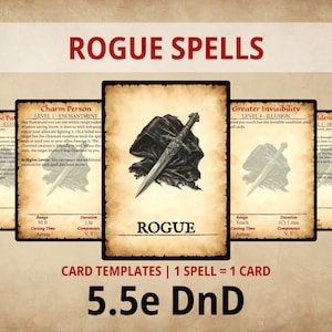 Rogue DnD Spell Cards | Printable 5e Spellbook (Parchment Edition) | DnD Tracker Deck PDF