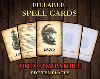 Fillable DnD Spell Cards: All Classes, PDF Templates (Digital Download)