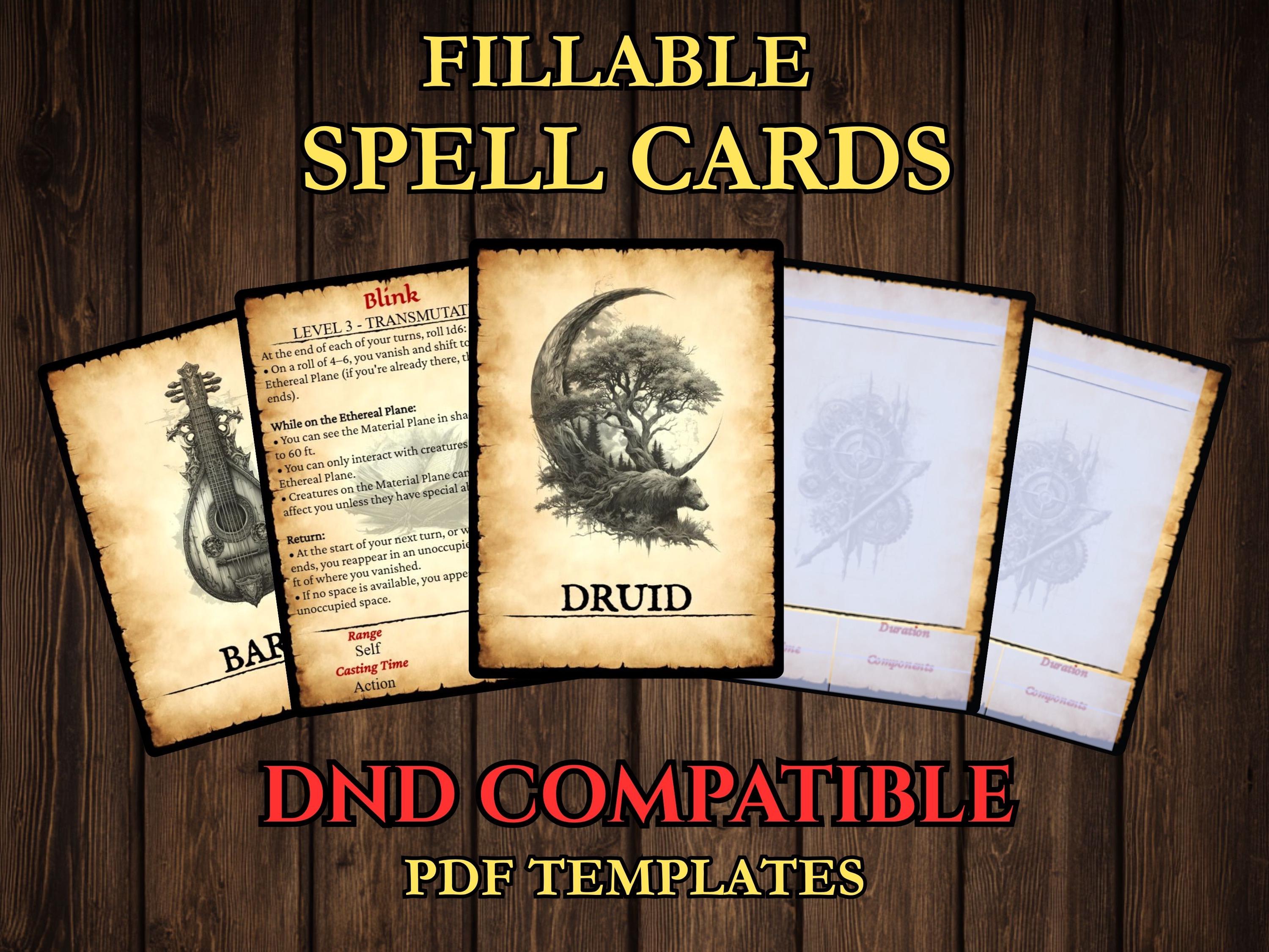 Fillable Spell Cards Dnd - PDF Templates (all Classes) - Etsy