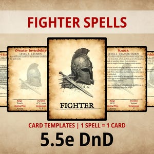 Fighter DnD Spell Cards | Printable 5e Spellbook (Parchment Edition) | DnD Tracker Deck PDF