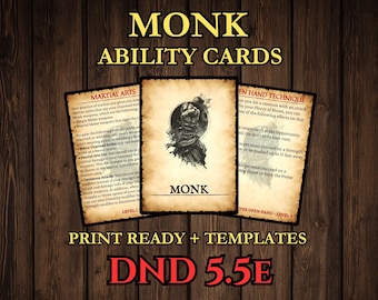 DnD Monk Ability Cards 2024 - 5.5e Printable