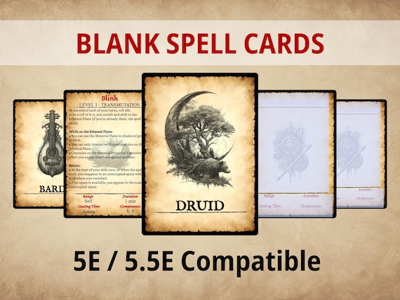 Blank Spell Cards — Printable DnD 5e/5.5e Spell Deck | Digital Download | Fillable PDF | Poker Size | SRD 2024