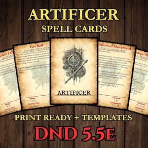 Artificer DnD Spell Cards 2024 - 5.5e Printable PDF Spellbook