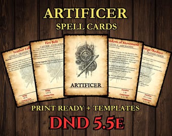 Artificer DnD Spell Cards 2024 - 5.5e Printable PDF Spellbook