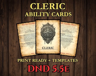 DnD Cleric Ability Cards 2024 - 5.5e Printable