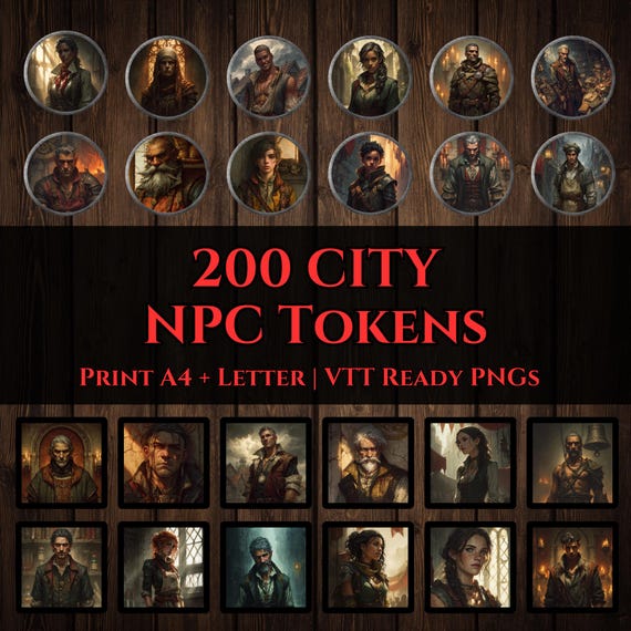 200+ Printable DND Tokens – City NPC Pack (Circle & Square) – A4 and VTT Ready