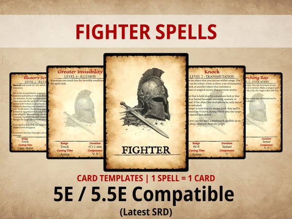 Fighter Spell Cards — Printable DnD 5e/5.5e Spell Deck | Digital Download | Fillable PDF | Poker Size | SRD 2024