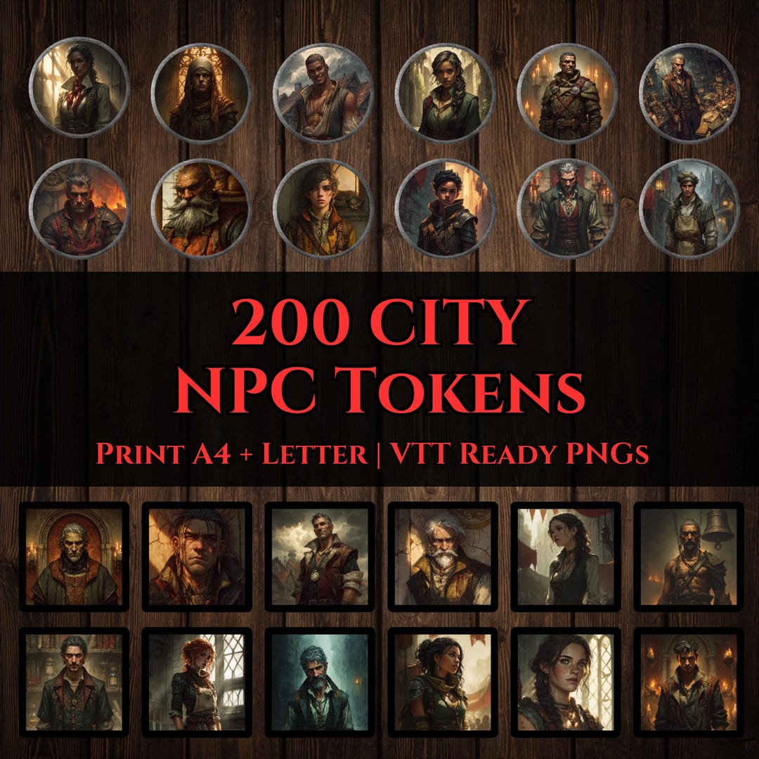 Dnd NPC Tokens - 200 City & Town Humans for Print and VTT - Etsy