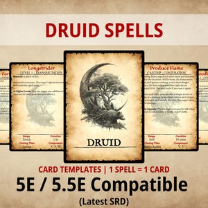 Cartas de Magia de Druida — Baralho de Magia D&D 5e/5.5e para Imprimir | Download Digital | PDF Recheável | Tamanho de Pôquer | SRD 2024