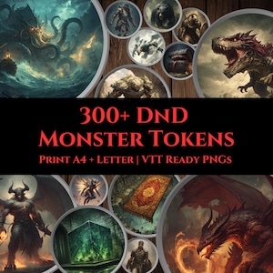 Dnd Monster Tokens | 300+ 5e Compatible Creatures | Printable DnD Tokens (png + pdf) | VTT Ready for Roll20 & Foundry | DM Tools | ttrpg RPG