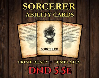 DnD Sorcerer Ability Cards 2024 - 5.5e Printable