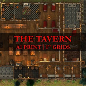 Tavern Battlemap (A1) | Grid & Gridless | Printable | Night Version Included | VTT Ready | DnD, Pathfinder, TTRPG Map, Roll20