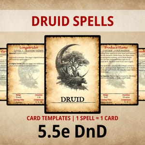 DnD 5.5e Druid Spell Cards — Printable Spell Deck | Digital Download | Fillable PDF | Poker Size | SRD 2024