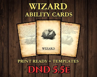 DnD Wizard Ability Cards 2024 - 5.5e Printable