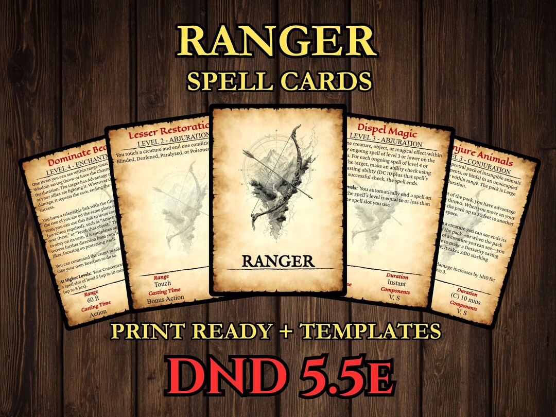 All Ranger Spells Ranger Spell Cards Dnd 2024 - 5.5e Printable PDF - Etsy