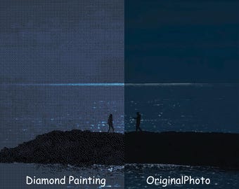 Personalized Scenic Night Photo Diamond Art from Picture - Personalized Gift with text,  Full Drill DIY Romantic Canvas Gift, Couples Gifts