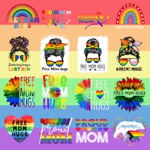 25 Png Free Mom Hugs, Pride LGBTQ Png, Pride Month, Proud Ally Mom, Free Mom Support LGBT, Mother&#39;s Day, Rainbow