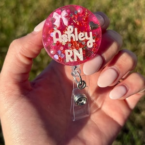 Custom Badge Reel with Name – Deluxe Babe Resin ID Clip – Personalized Nurse/ Medical Badge