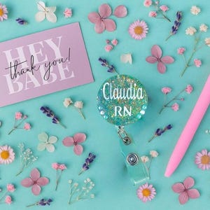 Custom Badge Reel with Name – Glitter Resin ID Clip – Personalized Nurse/ Medical Badge