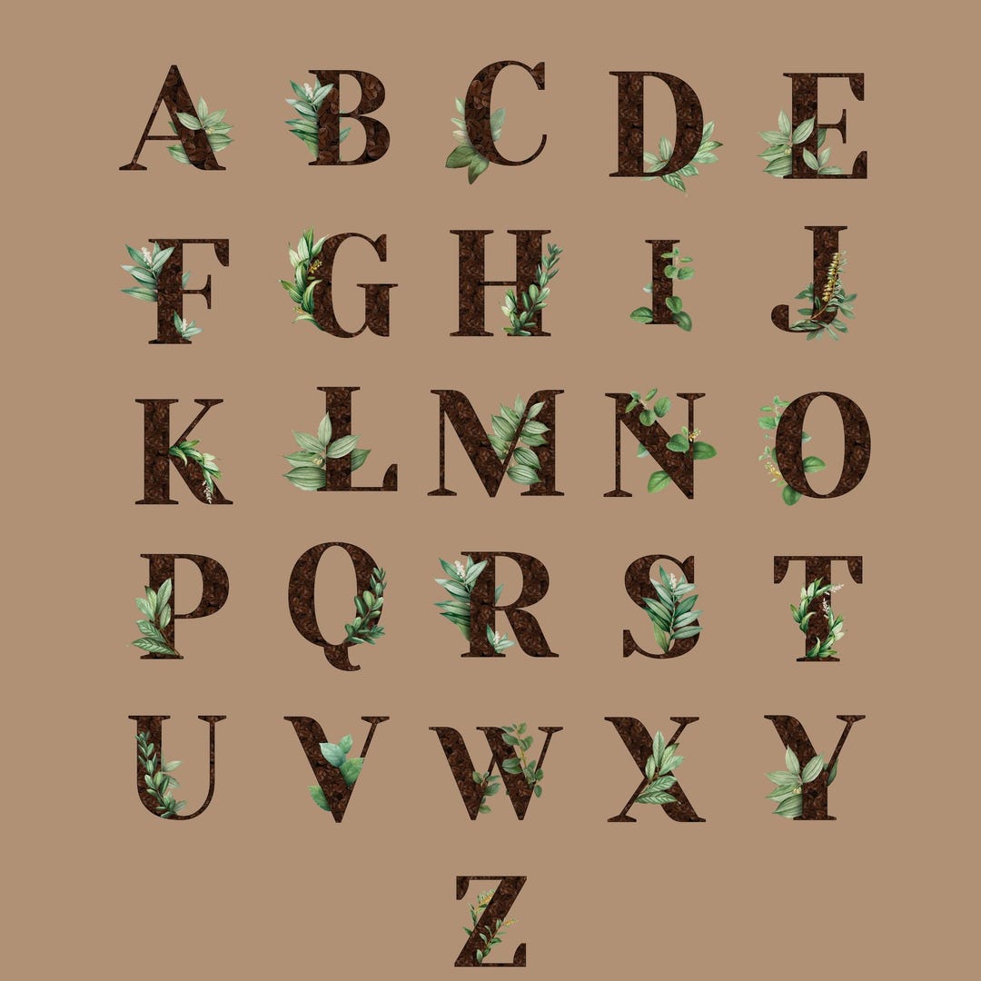Coffee Bean Botanical Alphabet | Rustic Monogram Letters (instant ...