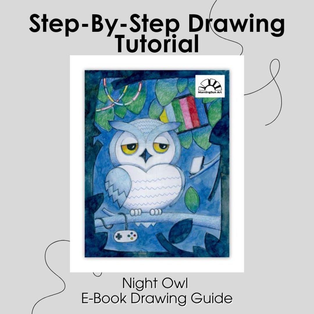 Night Owl Drawing Guide Easy Step by step Art Printable   Digital