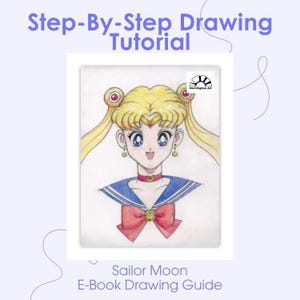 Puede incluir: Un tutorial de dibujo paso a paso para Sailor Moon. La imagen muestra un dibujo a lápiz de color de la cara y la parte superior del torso de Sailor Moon. Lleva su icónico uniforme de marinero con un lazo rojo y un collar de media luna.