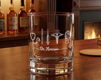 Doctor Whiskey Glass Medical Icons Glass Custom Name
