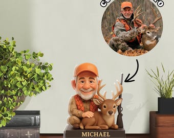 Custom Acrylic Block Plaque, Personalized Hunter Cartoon Portrait, Deer Rifle Name Desk Decor