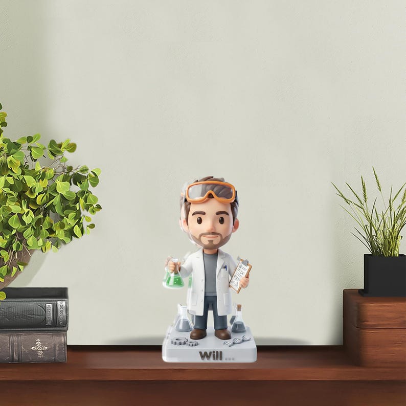 Lab Coat Figure Personalized Acrylic Block: Custom Photo Cartoon Scientist Figure, Lab ...