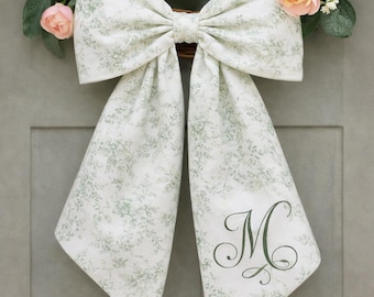 Floral Toile Wreath Sash Monogram Wedding Door Decor Fabric