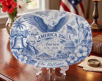 Personalized America 250 Platter, Oval Patriotic Decor, 1776 2026 Family Name