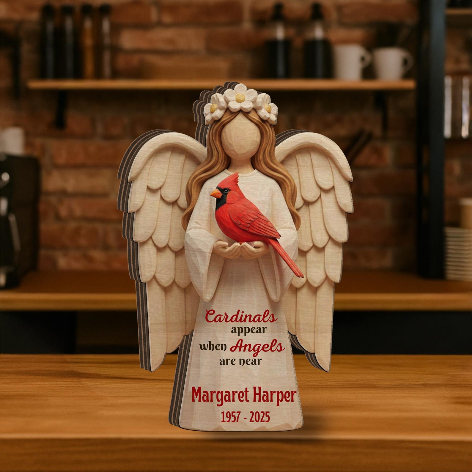 Personalized Cardinal Angel Printed Wooden Block, Custom Name Dates ...