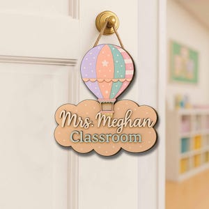 Pastel Hot Air Balloon Classroom Door Sign – Personalized Teacher Name Sign, Cute Back to School Decor for Teachers, Back to School Gift