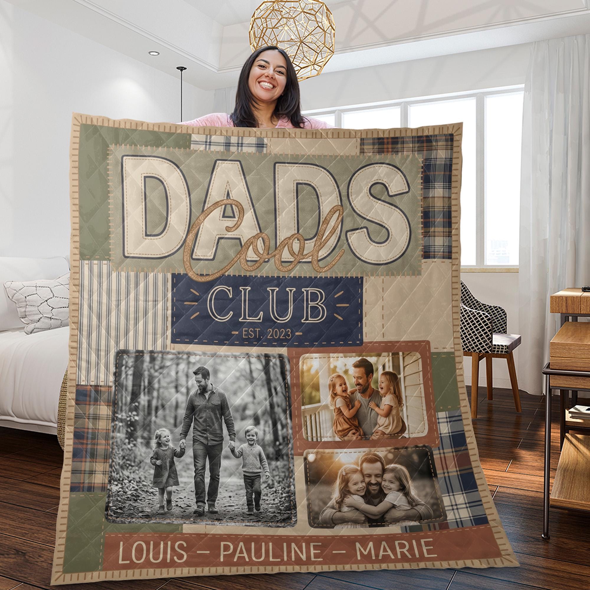 Personalized Dad Quilt Blanket, Custom Photo Blanket, Dads Club ...