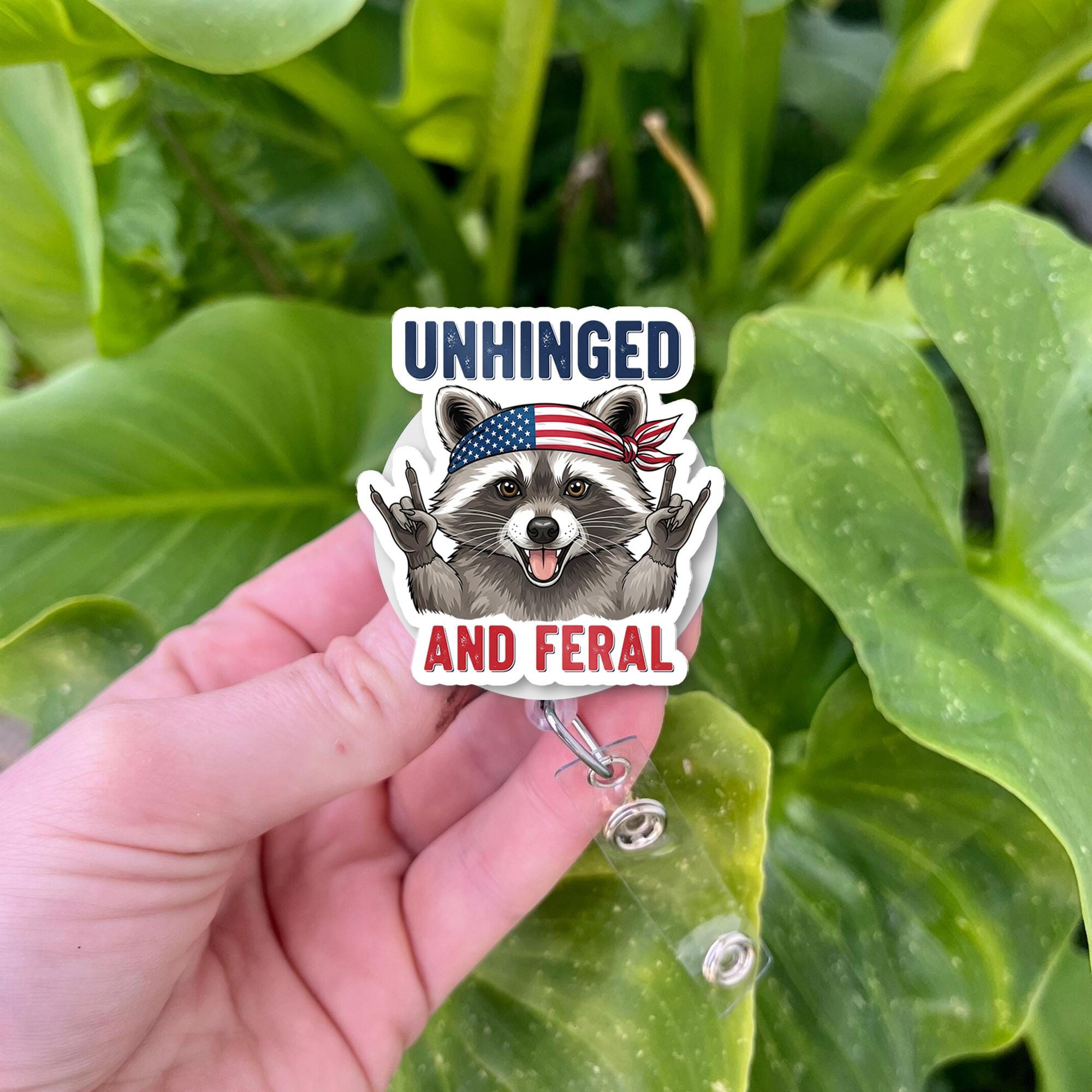 Funny Raccoon Badge Reel: Patriotic Nurse ID Holder