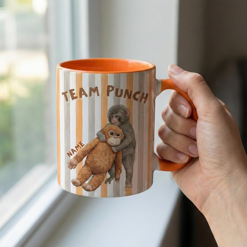 Team Punch Monkey Mug, Two Tone Ceramic Coffee Cup, Primate Illustration Drinkware image 3