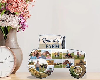 Personalized Acrylic Tractor Photo Block, Custom Farm Picture Display, Name Farm Collage Decor