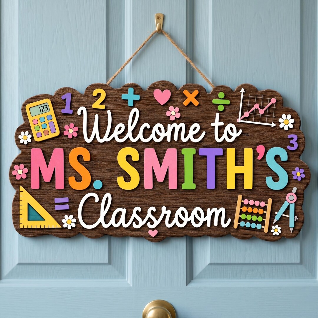 Personalized Wood Math Classroom Sign: Teacher Name Welcome Plaque With ...