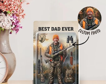 Bloque acrílico personalizado, expositor de figura de cazador con foto personalizada, equipo de rifle con atuendo de camuflaje