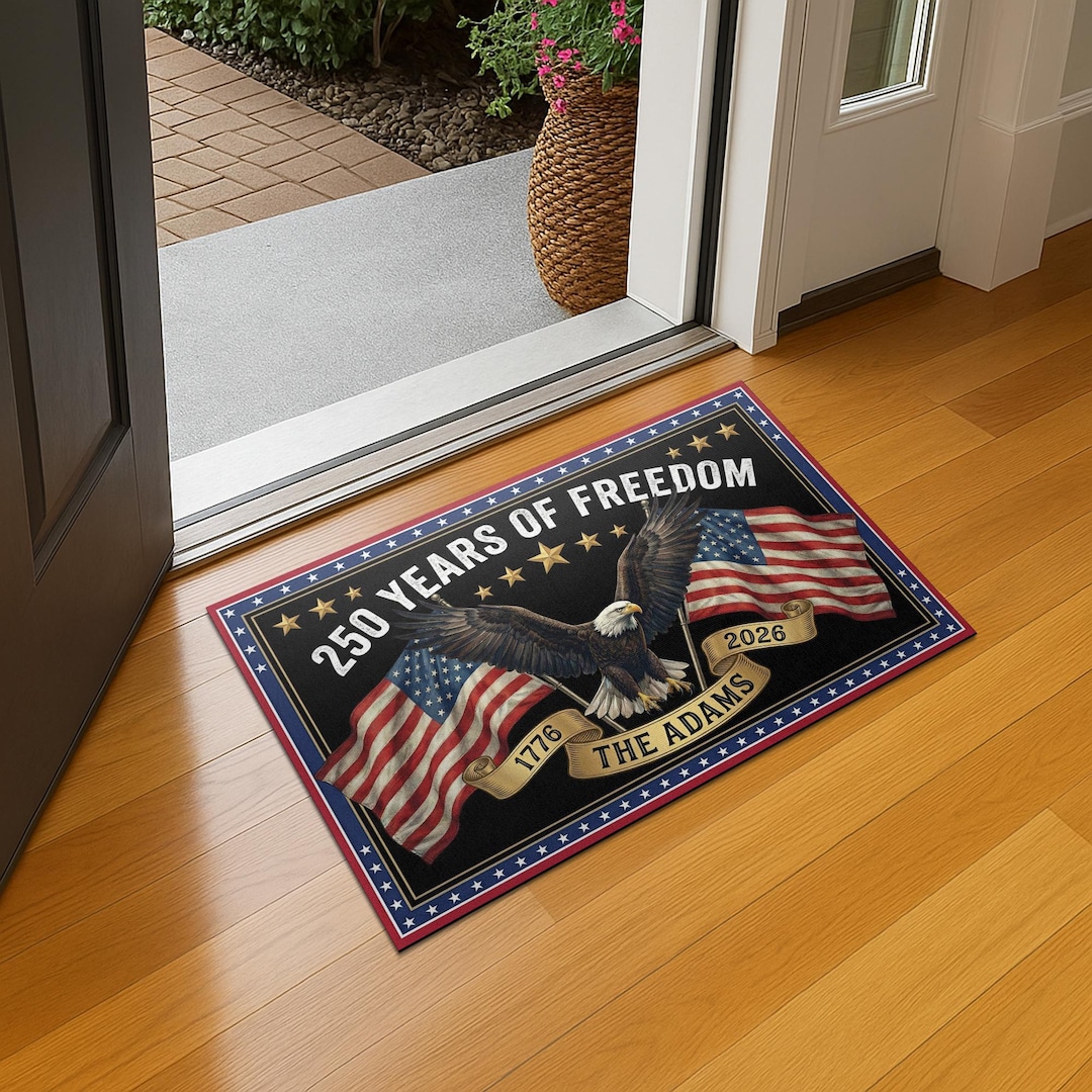 Personalized Patriotic Doormat, Custom Family Name, Bald Eagle and