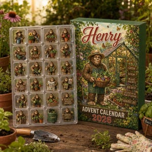 Personalized Bigfoot Gardening Advent Calendar: Custom Name 2026 Sasquatch Blind Box