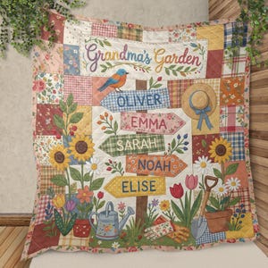 Personalisierte Garten Quilt Decke, Benutzerdefinierter Name Werfen, Blumen Patchwork Bettwäsche