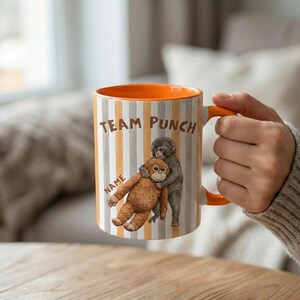 Team Punch Monkey Mug, Two Tone Ceramic Coffee Cup, Primate Illustration Drinkware image 4