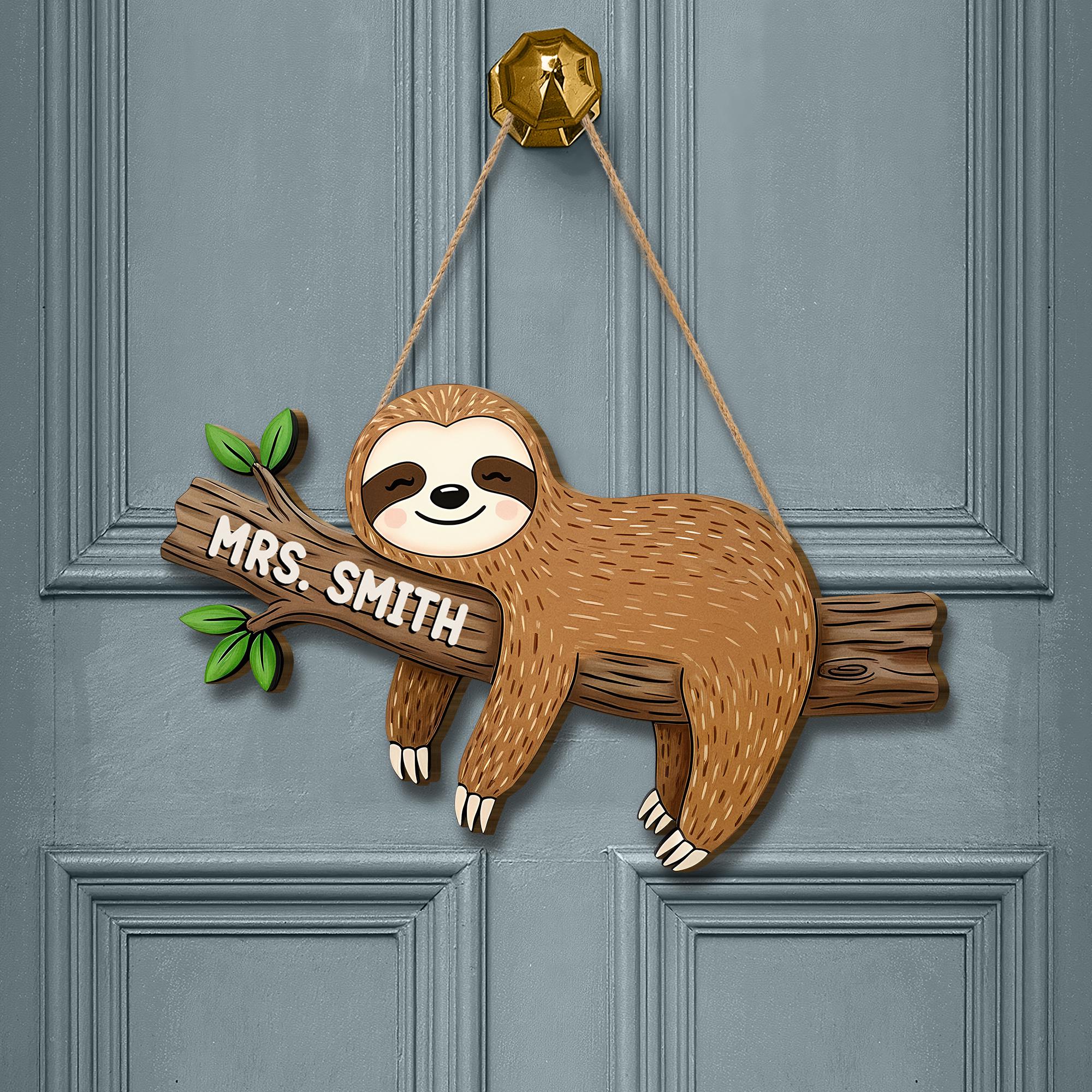 Personalized Sloth Teacher Door Sign: Custom Wooden Classroom